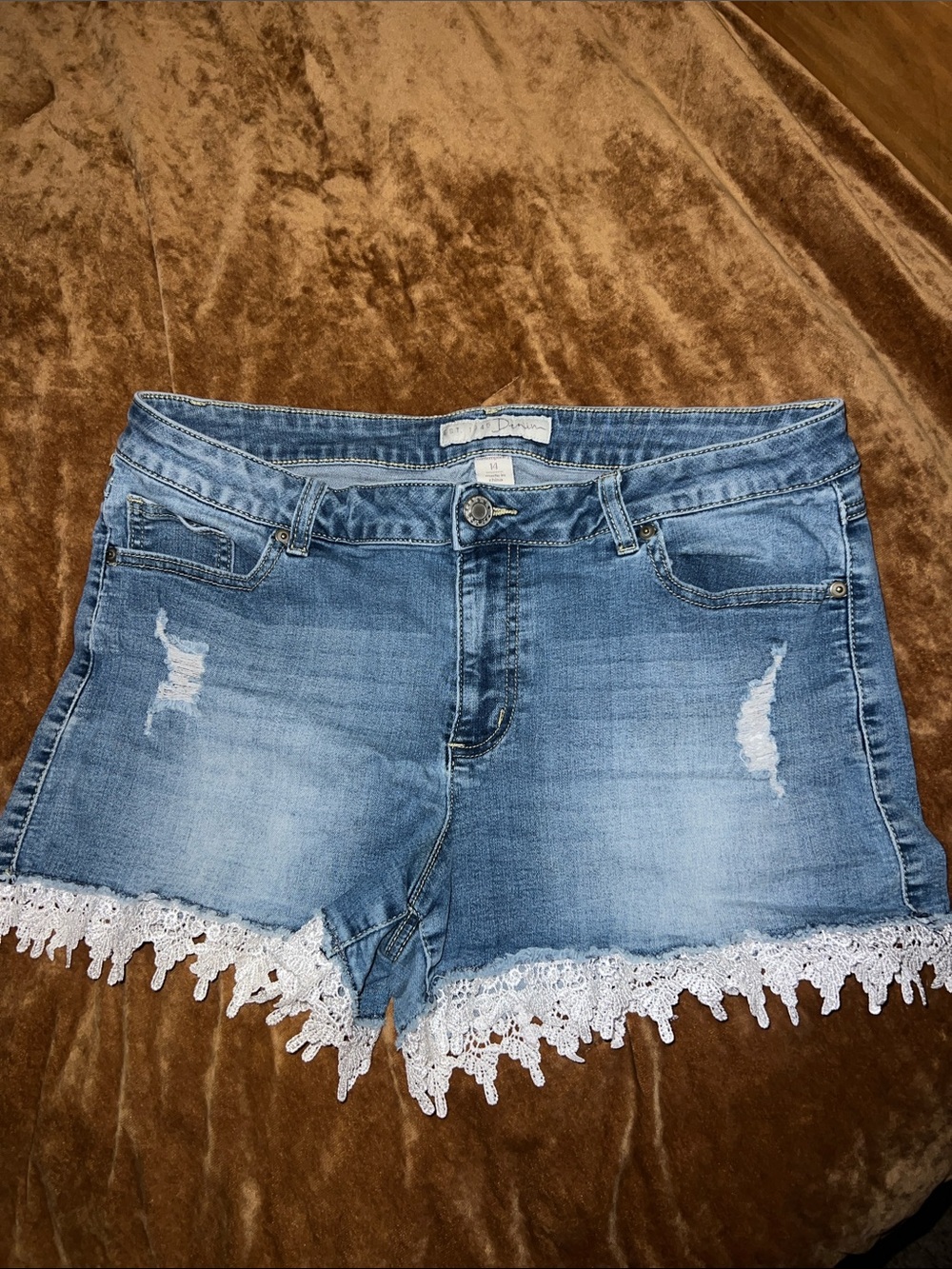 Custom - Denim Lace-Hem Women's Shorts - Light Blue